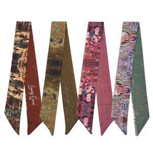 4 Pack Purse Scarf Handbags Skinny Twill Hair Scarves Narrow Neck Scarf